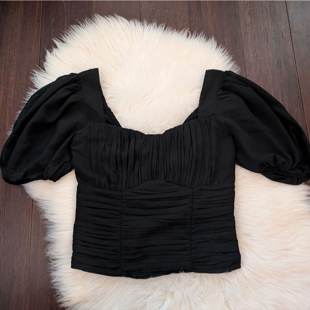 Abercrombie And Fitch Black Puff Sleeve Ruched Women's Bodice Top S Small